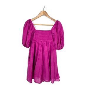 Abercrombie & Fitch Emerson Textured Puff Sleeve Pleated Mini Dress Hot Pink